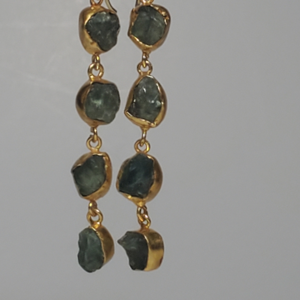 SEMIPRECIOUS Apatite Gemstone Dangle Earrings Green Stones in Gold Setting NEW - Picture 3 of 6
